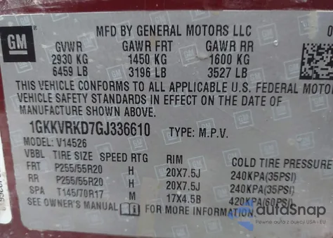 2016 GMC Acadia Slt-1 from USA, damaged, VIN 1GKKVRKD7GJ336610